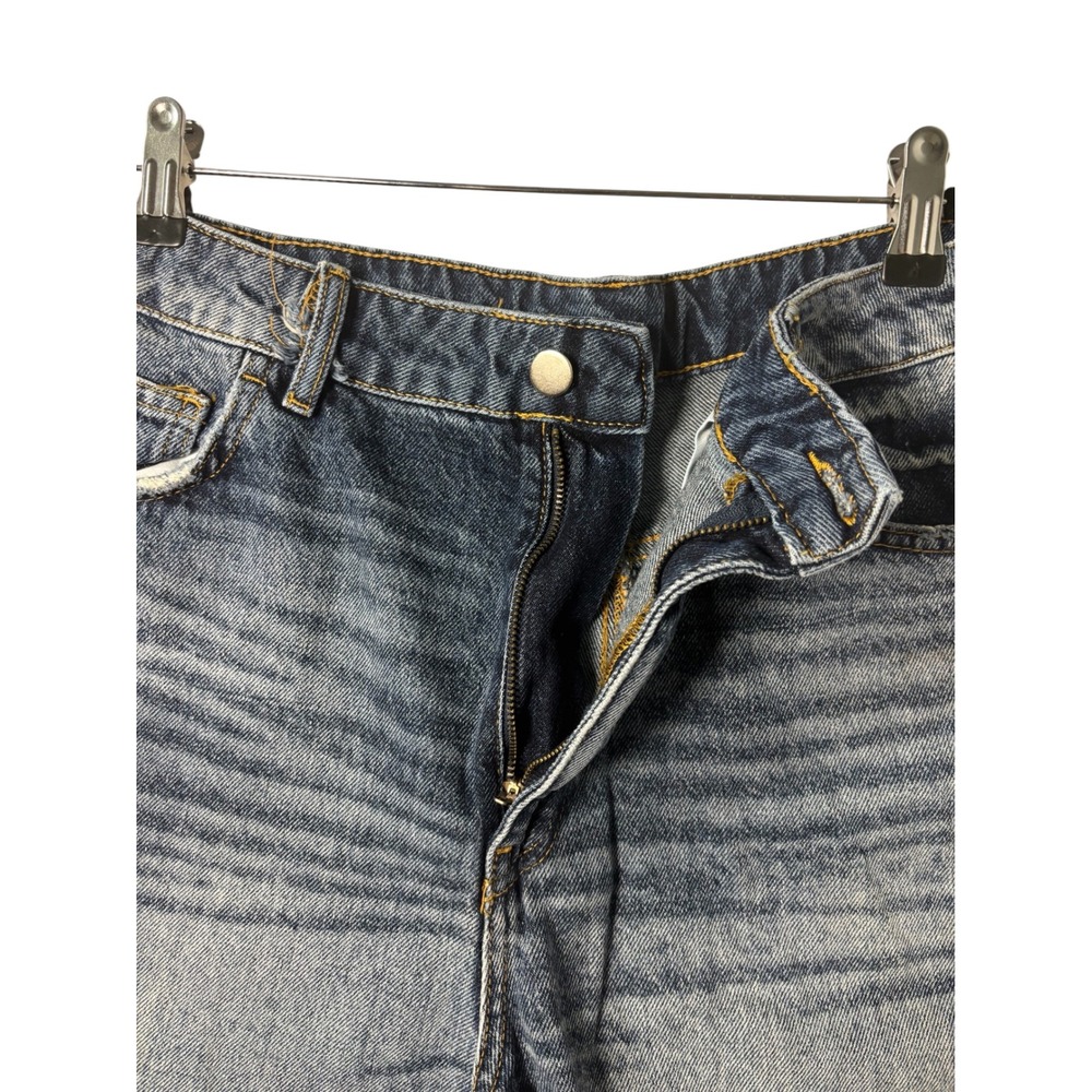 High Waisted Medium Wash Raw Hem Denim Shorts Blue Cotton Size 31 - Picture 3 of 7